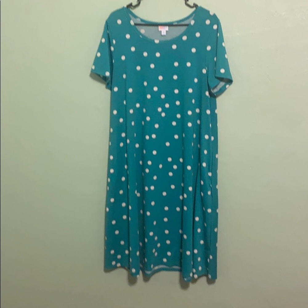 Lularoe teal and white polka dot Jessie dress